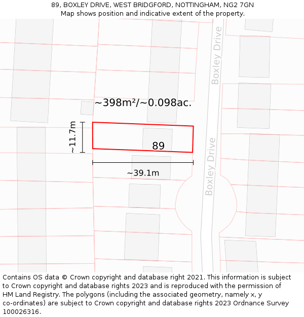 89, BOXLEY DRIVE, WEST BRIDGFORD, NOTTINGHAM, NG2 7GN: Plot and title map