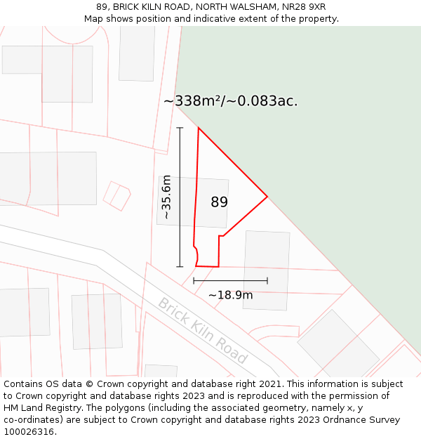 89, BRICK KILN ROAD, NORTH WALSHAM, NR28 9XR: Plot and title map