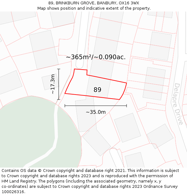 89, BRINKBURN GROVE, BANBURY, OX16 3WX: Plot and title map