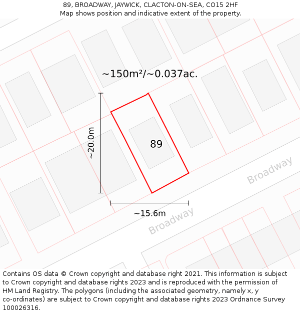 89, BROADWAY, JAYWICK, CLACTON-ON-SEA, CO15 2HF: Plot and title map