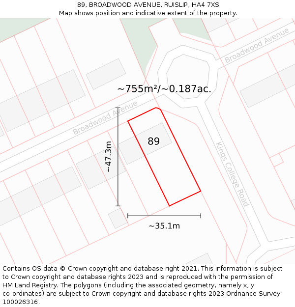 89, BROADWOOD AVENUE, RUISLIP, HA4 7XS: Plot and title map
