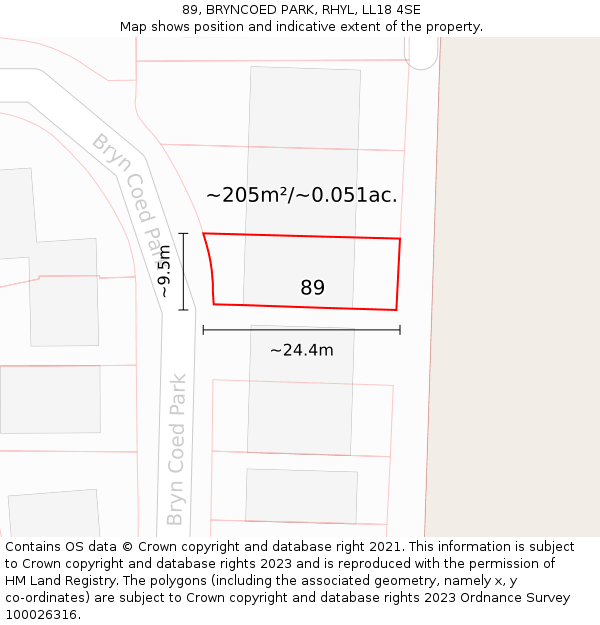 89, BRYNCOED PARK, RHYL, LL18 4SE: Plot and title map