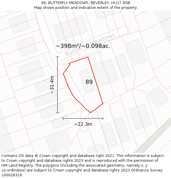 89, BUTTERFLY MEADOWS, BEVERLEY, HU17 9GB: Plot and title map