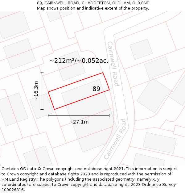 89, CAIRNWELL ROAD, CHADDERTON, OLDHAM, OL9 0NF: Plot and title map