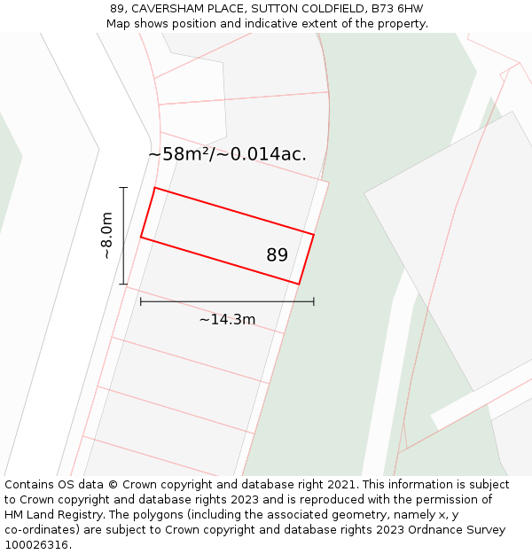 89, CAVERSHAM PLACE, SUTTON COLDFIELD, B73 6HW: Plot and title map