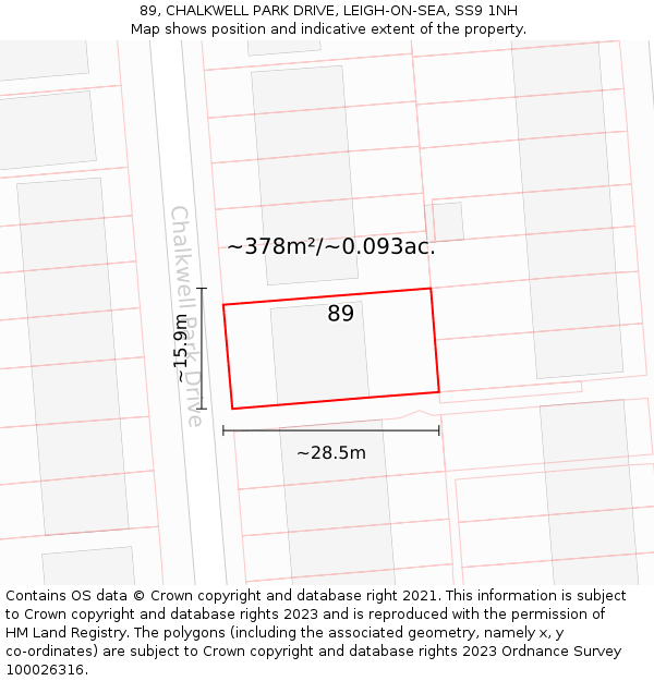 89, CHALKWELL PARK DRIVE, LEIGH-ON-SEA, SS9 1NH: Plot and title map