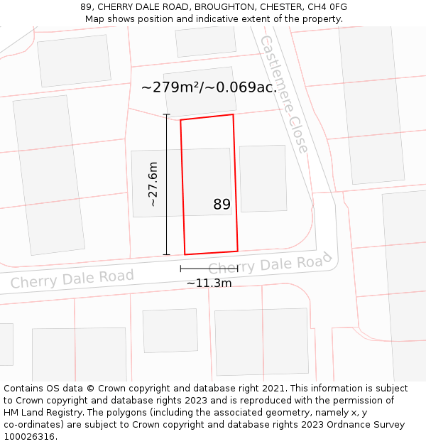 89, CHERRY DALE ROAD, BROUGHTON, CHESTER, CH4 0FG: Plot and title map