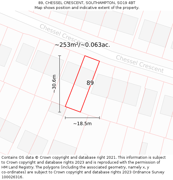 89, CHESSEL CRESCENT, SOUTHAMPTON, SO19 4BT: Plot and title map