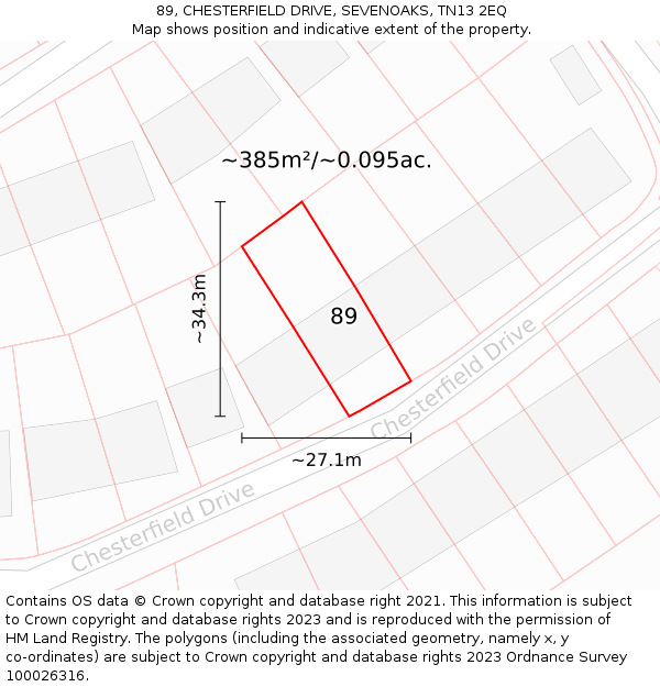 89, CHESTERFIELD DRIVE, SEVENOAKS, TN13 2EQ: Plot and title map