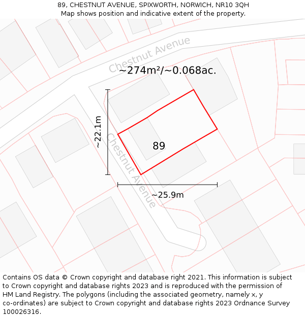 89, CHESTNUT AVENUE, SPIXWORTH, NORWICH, NR10 3QH: Plot and title map