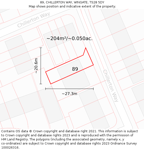 89, CHILLERTON WAY, WINGATE, TS28 5DY: Plot and title map