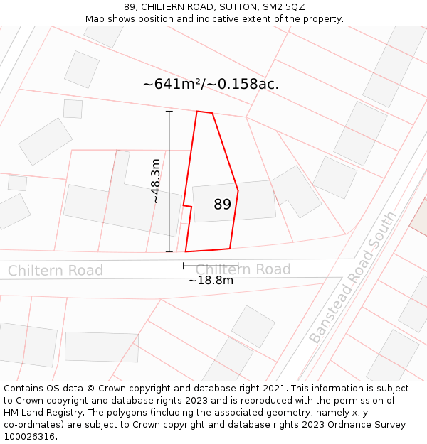 89, CHILTERN ROAD, SUTTON, SM2 5QZ: Plot and title map