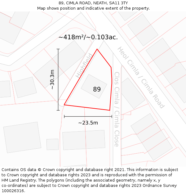 89, CIMLA ROAD, NEATH, SA11 3TY: Plot and title map