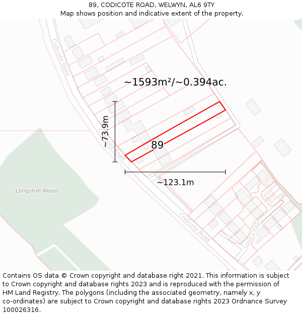 89, CODICOTE ROAD, WELWYN, AL6 9TY: Plot and title map