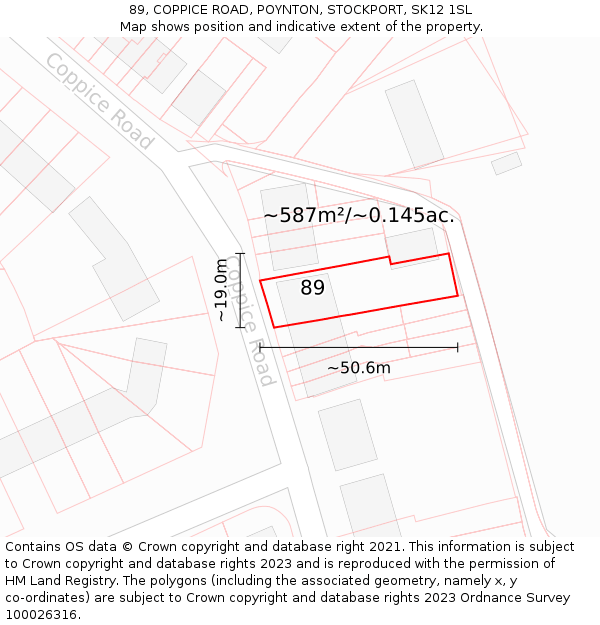 89, COPPICE ROAD, POYNTON, STOCKPORT, SK12 1SL: Plot and title map