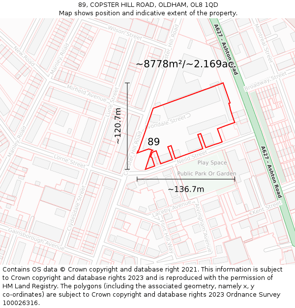 89, COPSTER HILL ROAD, OLDHAM, OL8 1QD: Plot and title map