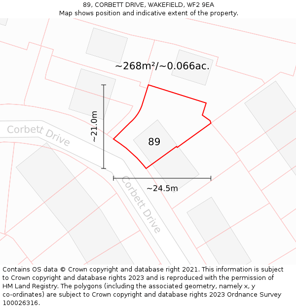 89, CORBETT DRIVE, WAKEFIELD, WF2 9EA: Plot and title map