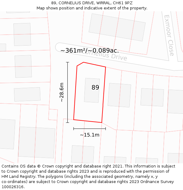 89, CORNELIUS DRIVE, WIRRAL, CH61 9PZ: Plot and title map