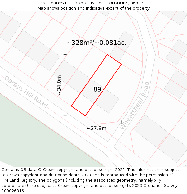 89, DARBYS HILL ROAD, TIVIDALE, OLDBURY, B69 1SD: Plot and title map