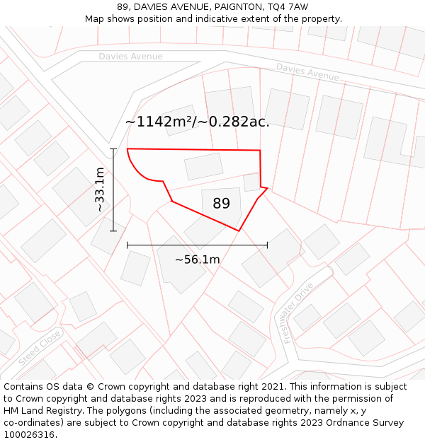 89, DAVIES AVENUE, PAIGNTON, TQ4 7AW: Plot and title map