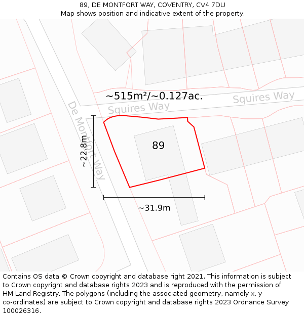 89, DE MONTFORT WAY, COVENTRY, CV4 7DU: Plot and title map