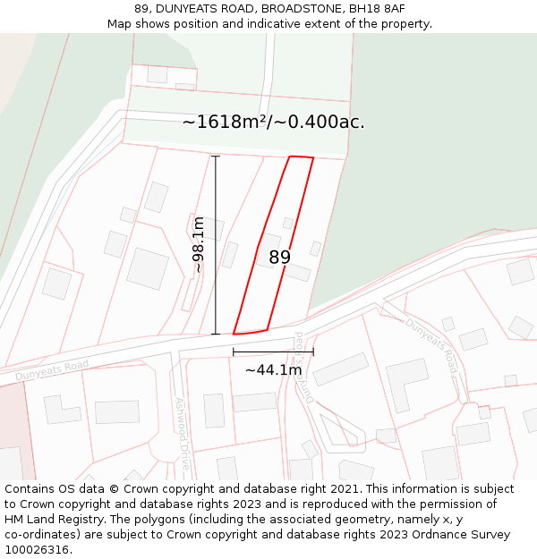 89, DUNYEATS ROAD, BROADSTONE, BH18 8AF: Plot and title map