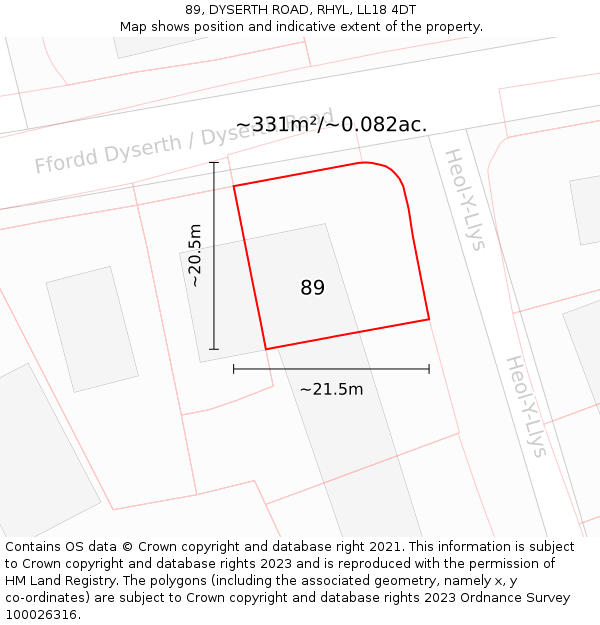 89, DYSERTH ROAD, RHYL, LL18 4DT: Plot and title map