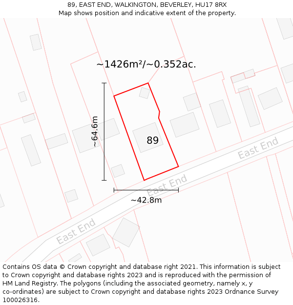 89, EAST END, WALKINGTON, BEVERLEY, HU17 8RX: Plot and title map