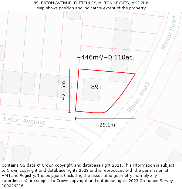 89, EATON AVENUE, BLETCHLEY, MILTON KEYNES, MK2 2HN: Plot and title map