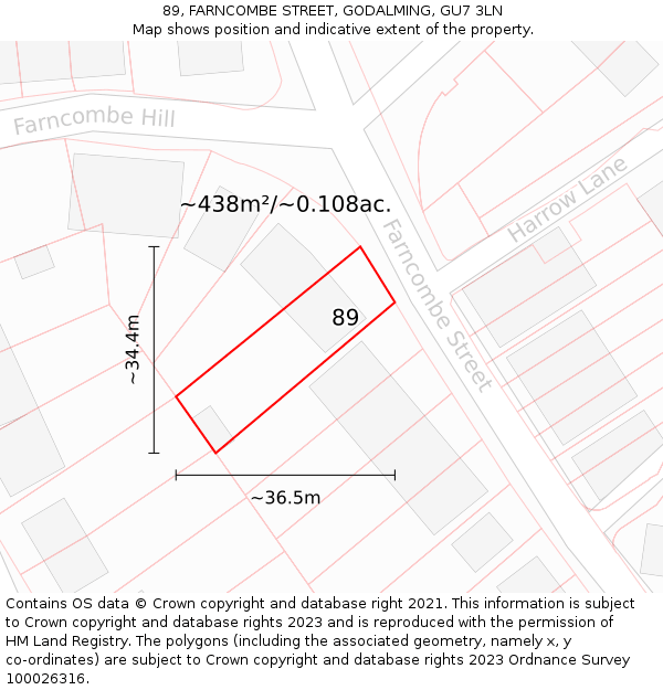 89, FARNCOMBE STREET, GODALMING, GU7 3LN: Plot and title map