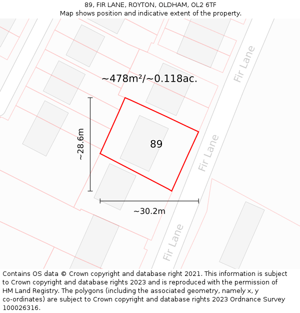 89, FIR LANE, ROYTON, OLDHAM, OL2 6TF: Plot and title map