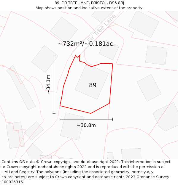 89, FIR TREE LANE, BRISTOL, BS5 8BJ: Plot and title map