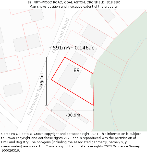 89, FIRTHWOOD ROAD, COAL ASTON, DRONFIELD, S18 3BX: Plot and title map