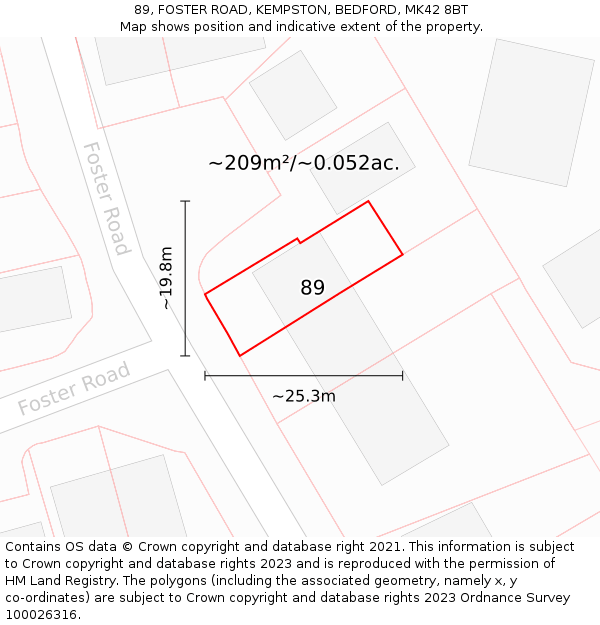 89, FOSTER ROAD, KEMPSTON, BEDFORD, MK42 8BT: Plot and title map