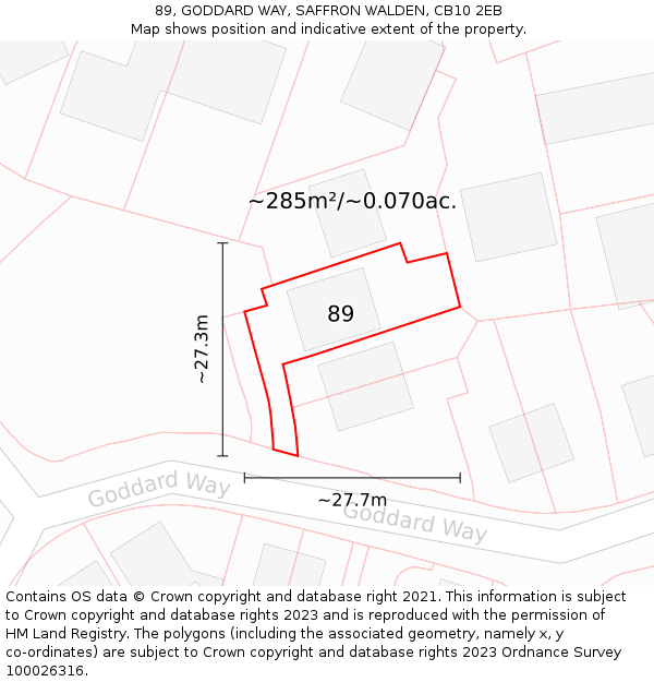 89, GODDARD WAY, SAFFRON WALDEN, CB10 2EB: Plot and title map
