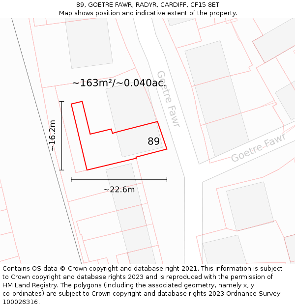 89, GOETRE FAWR, RADYR, CARDIFF, CF15 8ET: Plot and title map