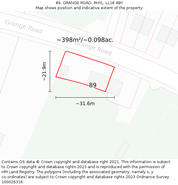 89, GRANGE ROAD, RHYL, LL18 4BY: Plot and title map