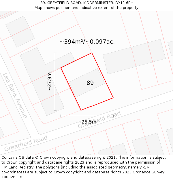 89, GREATFIELD ROAD, KIDDERMINSTER, DY11 6PH: Plot and title map