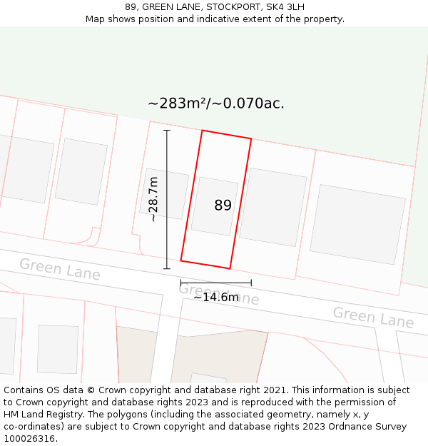 89, GREEN LANE, STOCKPORT, SK4 3LH: Plot and title map