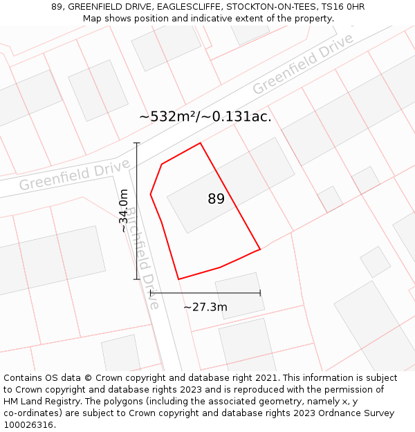 89, GREENFIELD DRIVE, EAGLESCLIFFE, STOCKTON-ON-TEES, TS16 0HR: Plot and title map