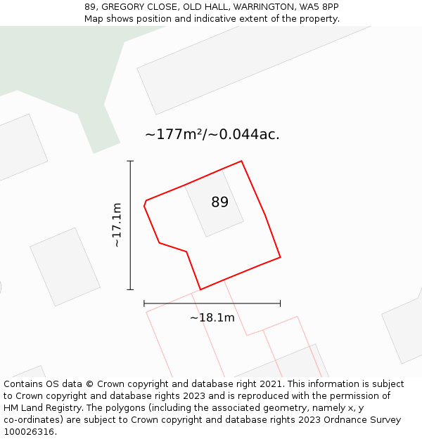 89, GREGORY CLOSE, OLD HALL, WARRINGTON, WA5 8PP: Plot and title map