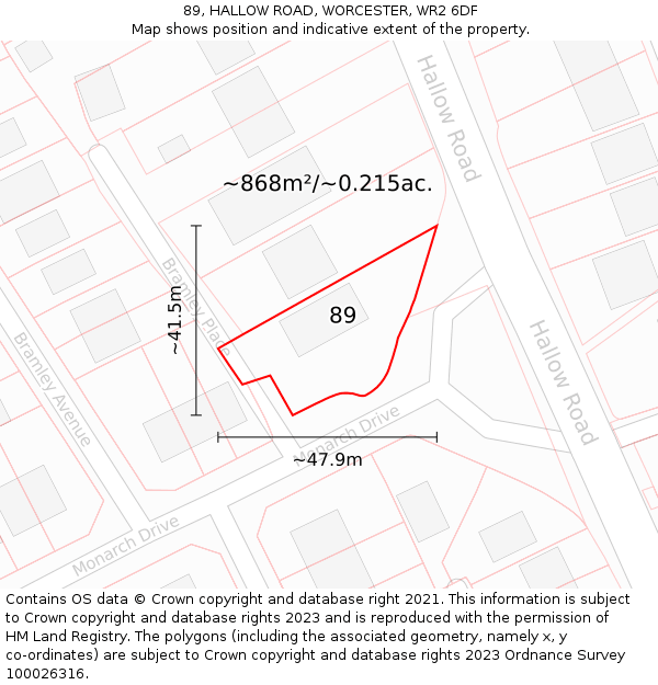 89, HALLOW ROAD, WORCESTER, WR2 6DF: Plot and title map