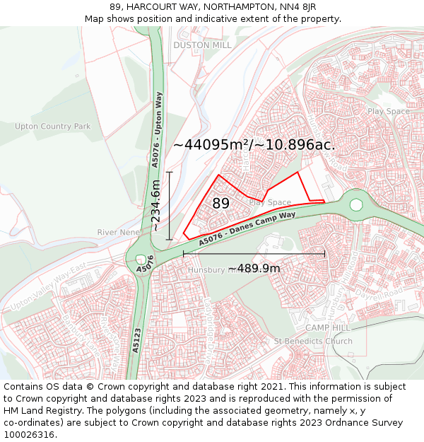 89, HARCOURT WAY, NORTHAMPTON, NN4 8JR: Plot and title map