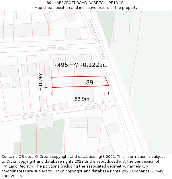 89, HARECROFT ROAD, WISBECH, PE13 1RL: Plot and title map