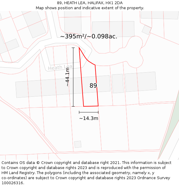 89, HEATH LEA, HALIFAX, HX1 2DA: Plot and title map