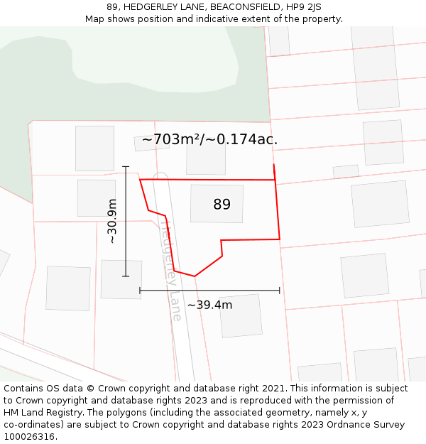 89, HEDGERLEY LANE, BEACONSFIELD, HP9 2JS: Plot and title map