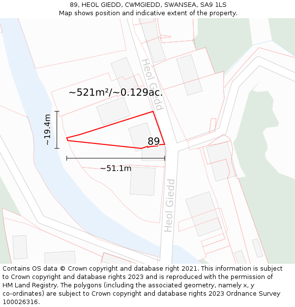 89, HEOL GIEDD, CWMGIEDD, SWANSEA, SA9 1LS: Plot and title map