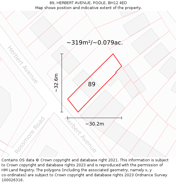 89, HERBERT AVENUE, POOLE, BH12 4ED: Plot and title map