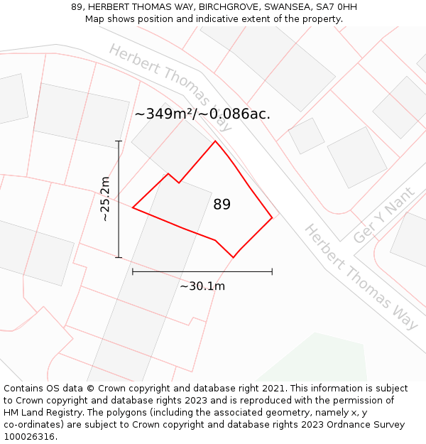 89, HERBERT THOMAS WAY, BIRCHGROVE, SWANSEA, SA7 0HH: Plot and title map