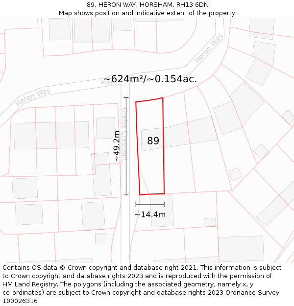 89, HERON WAY, HORSHAM, RH13 6DN: Plot and title map